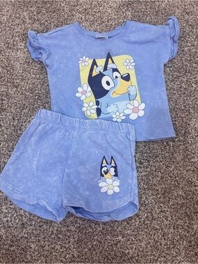 Blue Kids Pajama Set with Cartoon Puppy Graphic